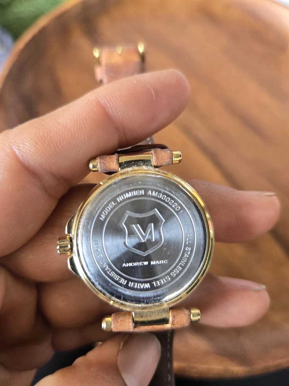 Andrew Marc Gold and Brown Round Leather-Strap Watch